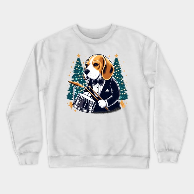 Beagle Playing Drums Christmas Crewneck Sweatshirt by Graceful Designs